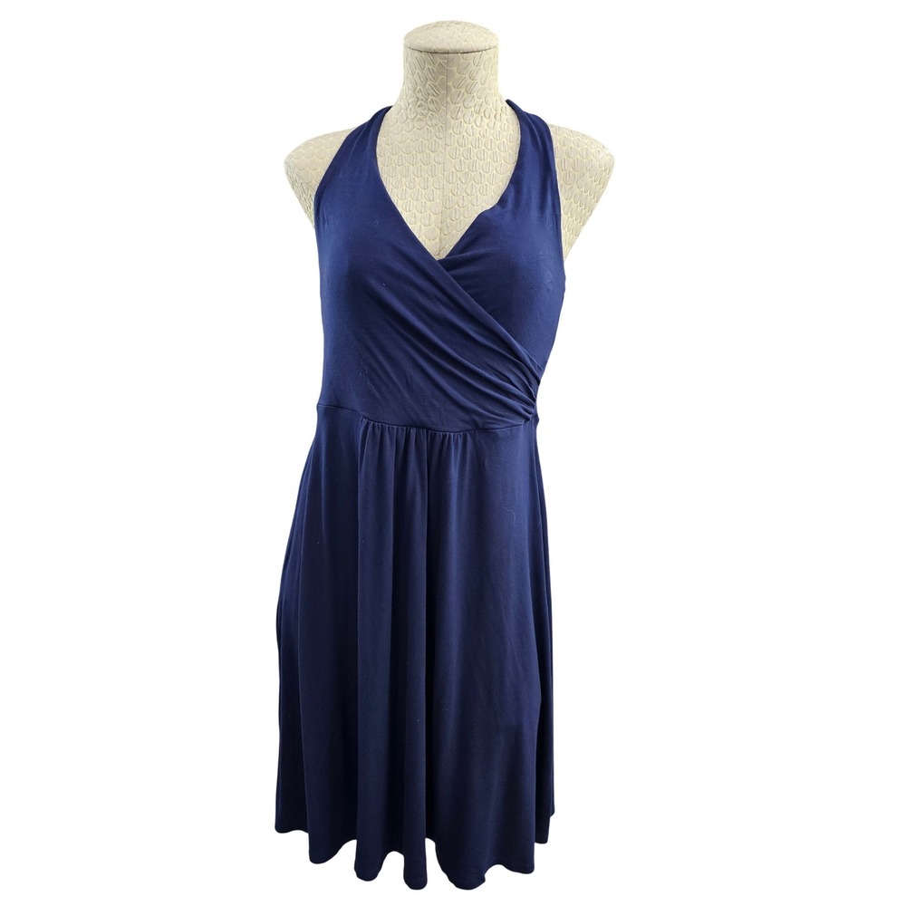 Boden Women Navy Blue Halter Wrap Front Fit and Flare Jersey Dress WW011 Size‎ 8